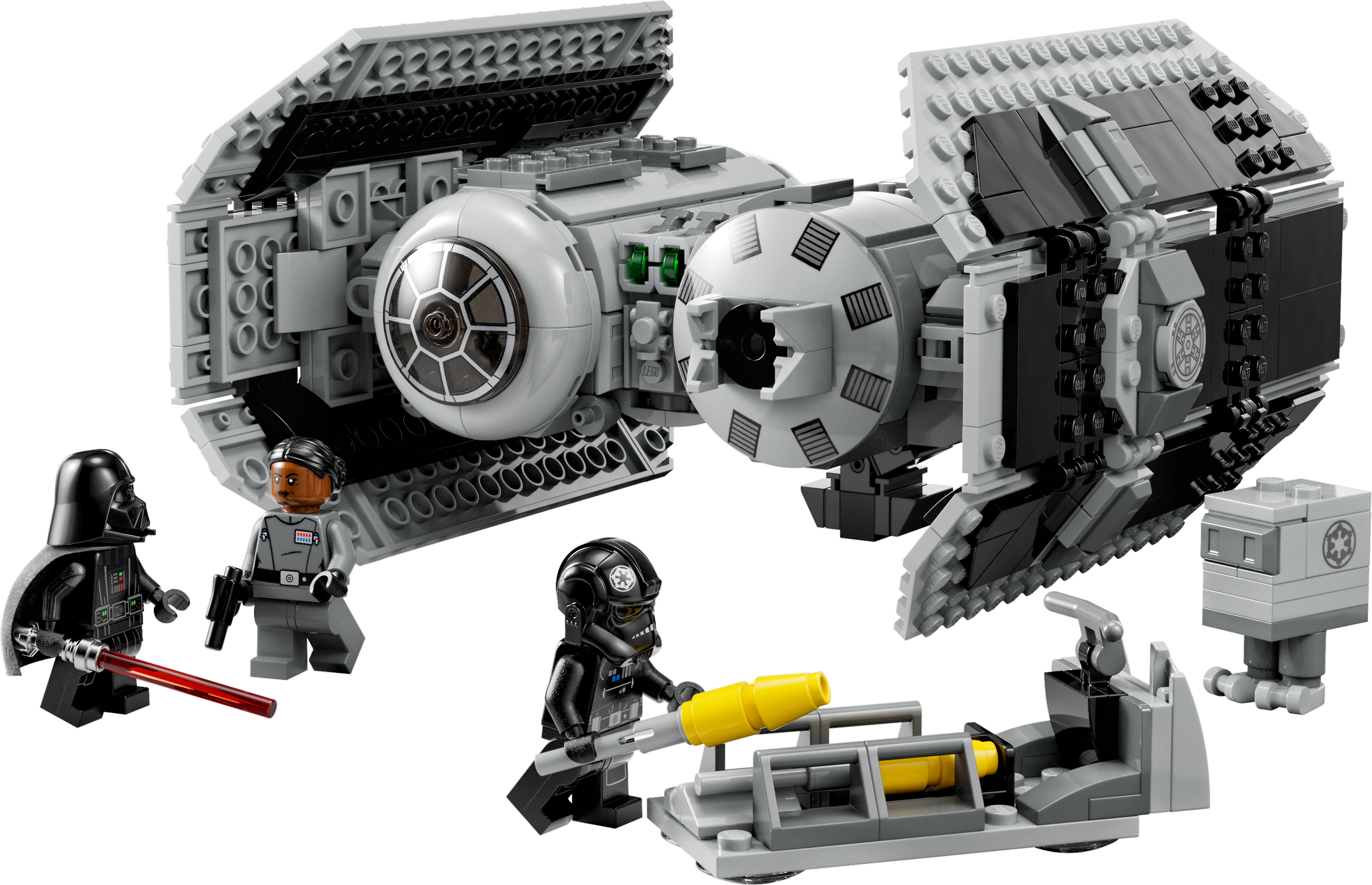LEGO 75347 TIE Bomber – Komplettansicht mit Raumschiff, Torpedo-Wagen und Minifiguren