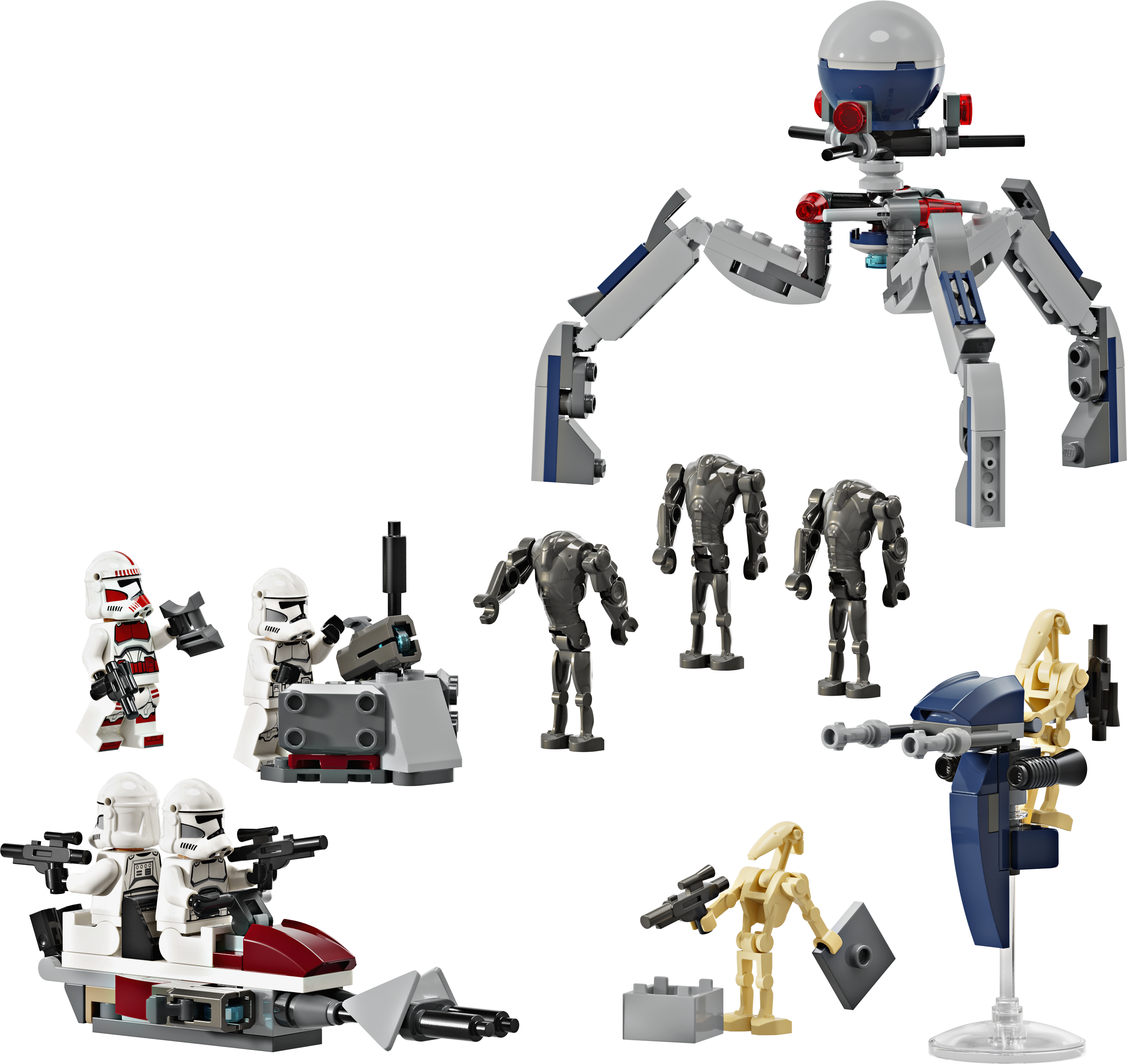 LEGO 75372 Clone Trooper & Battle Droid Battle Pack – Komplettansicht mit allen Fahrzeugen und Figuren