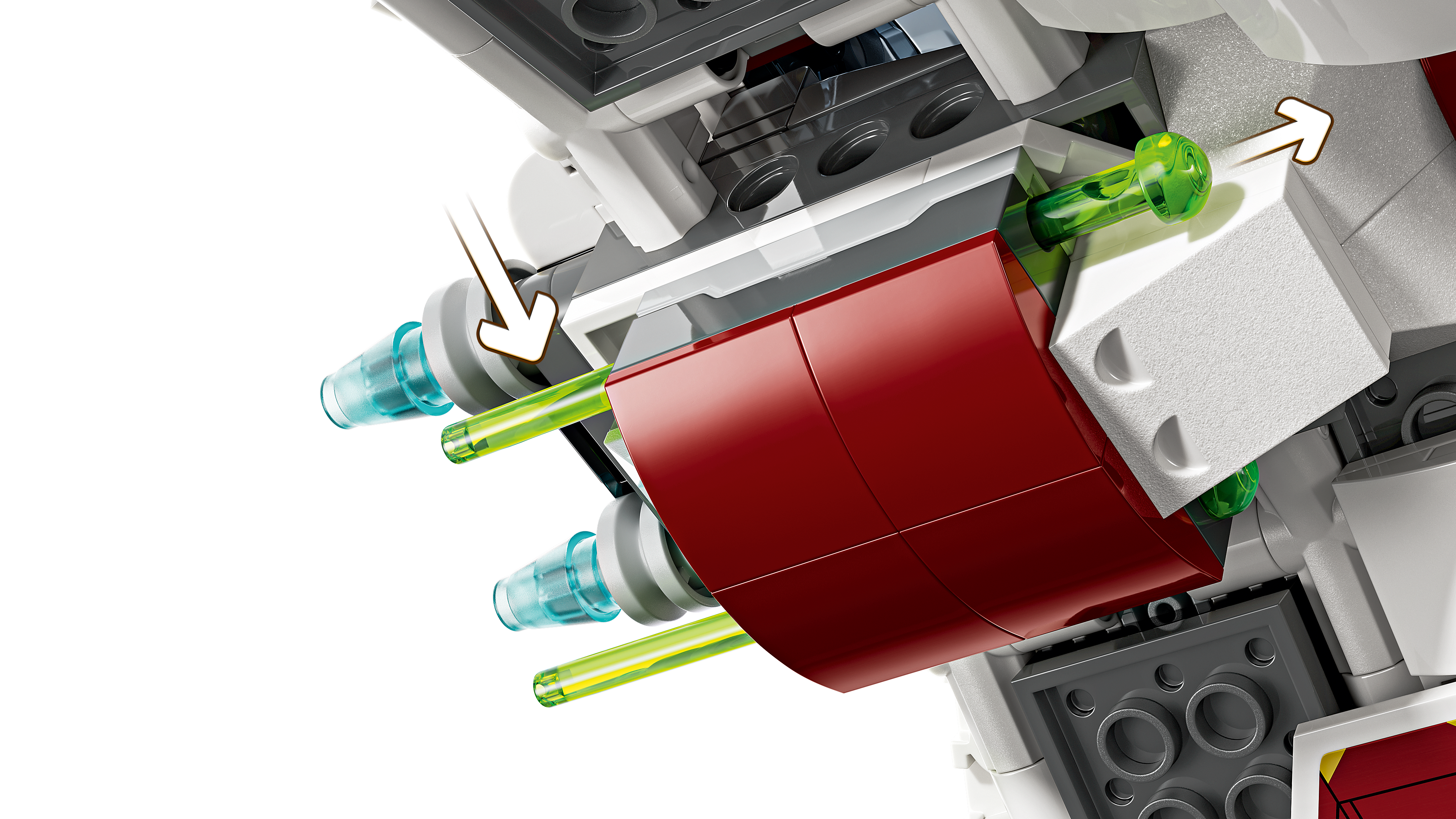 LEGO 75401 Ahsokas Jedi Interceptor – Detailansicht des Sternenschiffs mit beweglichen Flügeln