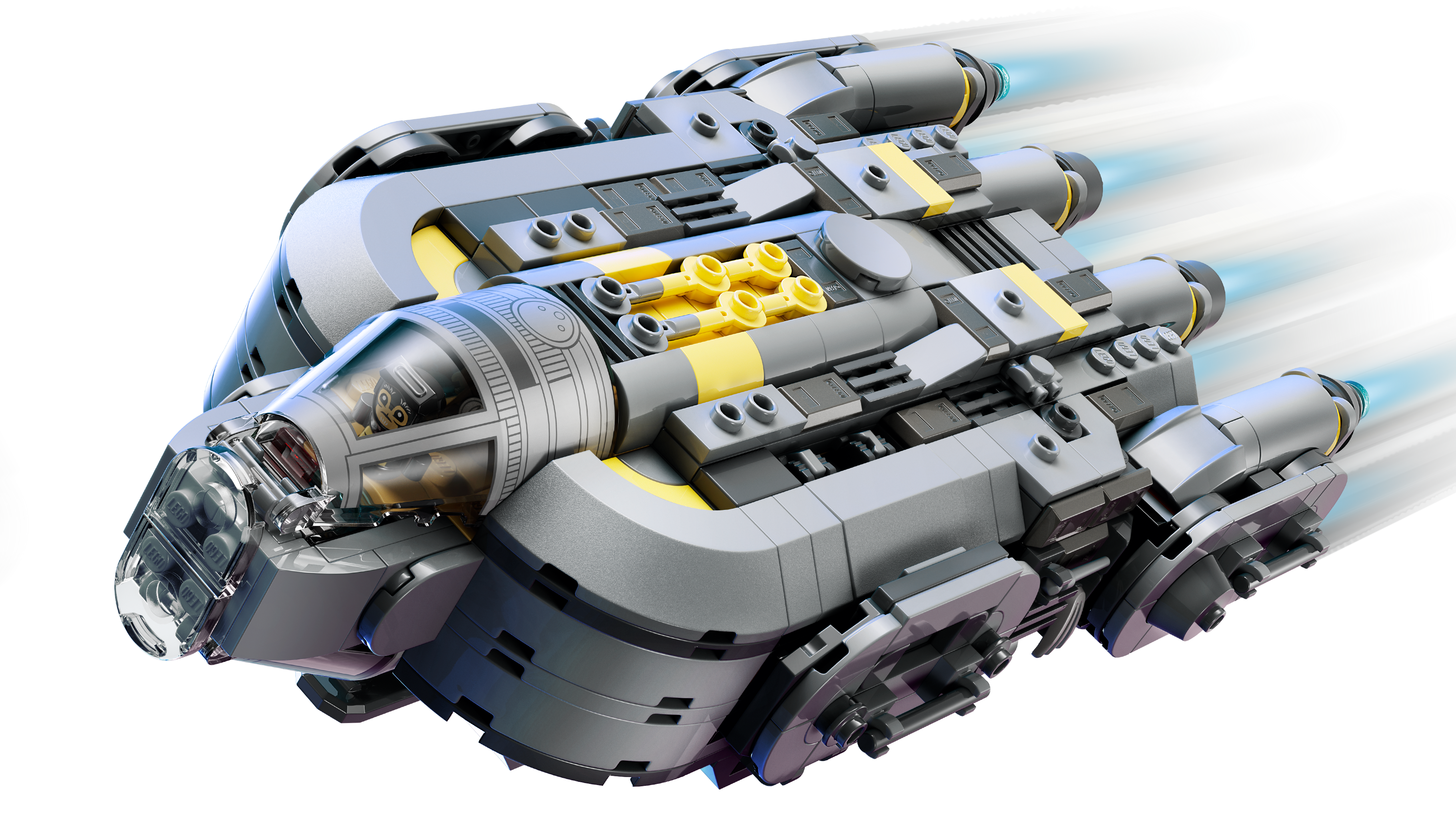 LEGO 75445 Anzellaner Sternenschiff – Detailansicht mit geöffnetem Dach und sichtbarer Werkstatt