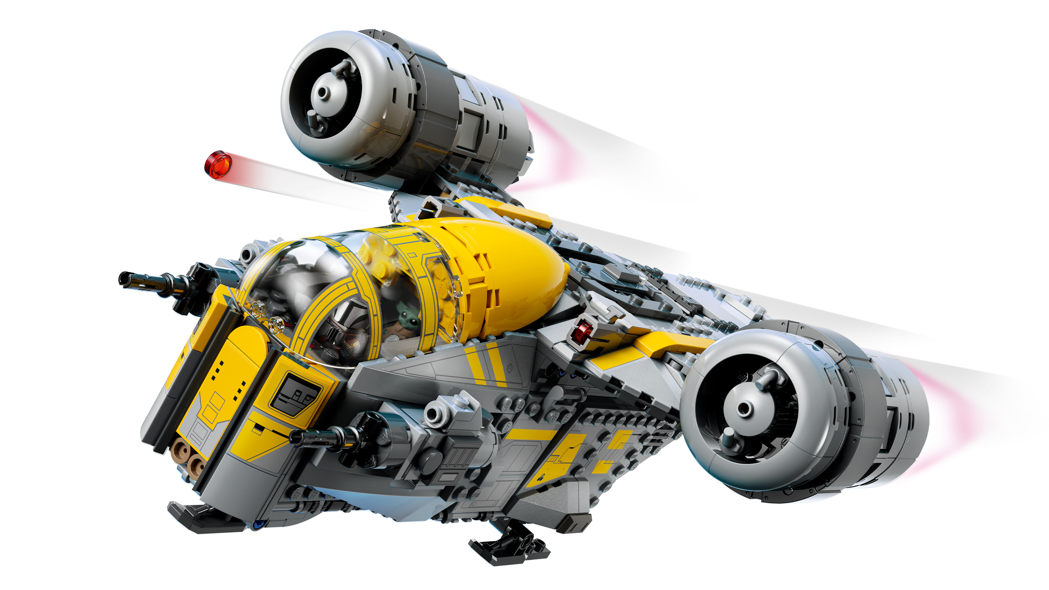 LEGO 75447 Razor Crest – Detailansicht mit geöffneten Seitenplatten und zugänglichem Innenraum