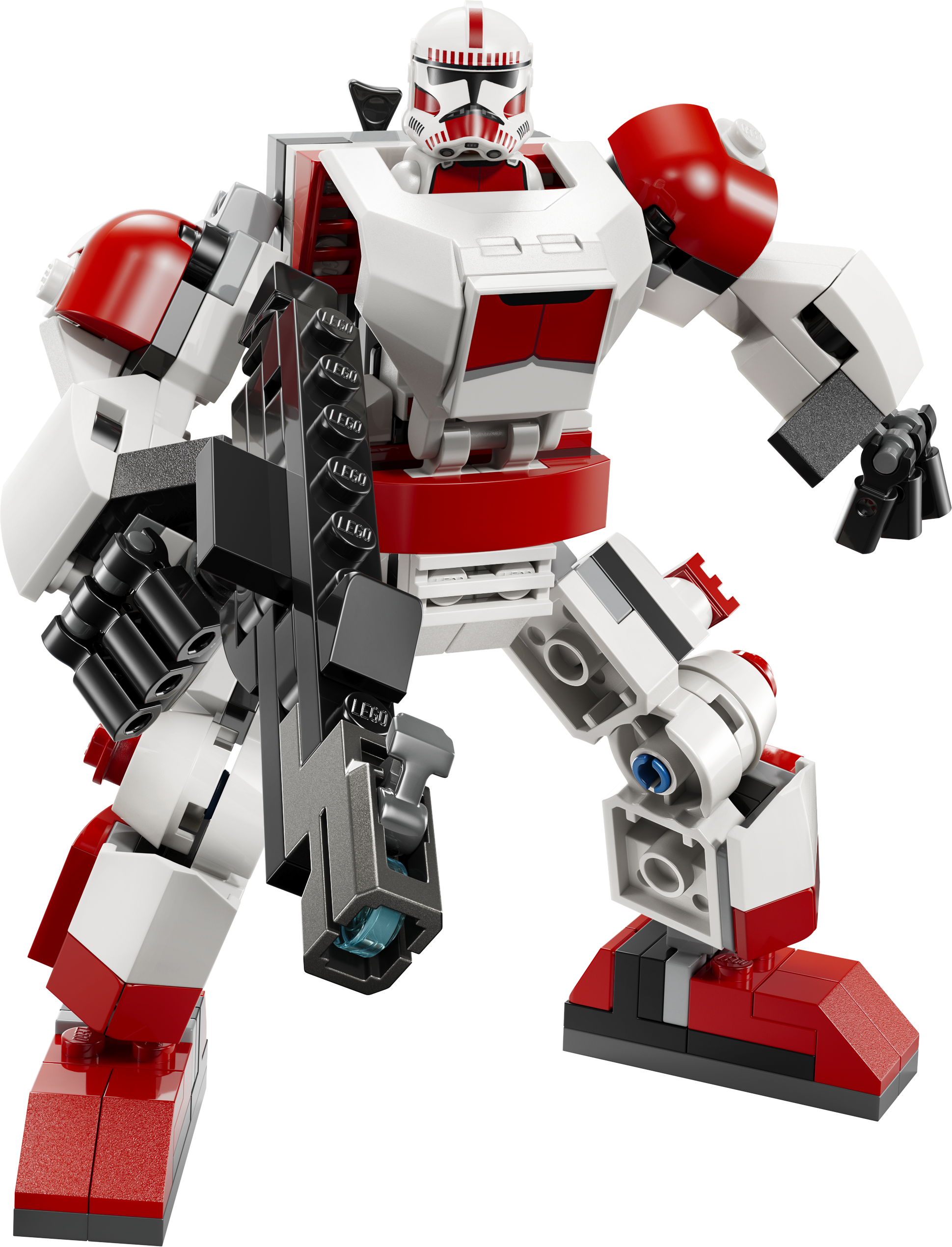 LEGO 75448 Klon-Schocktruppen Mech – Weiß-roter Roboter mit großen roten Armplatten und Klon-Pilot