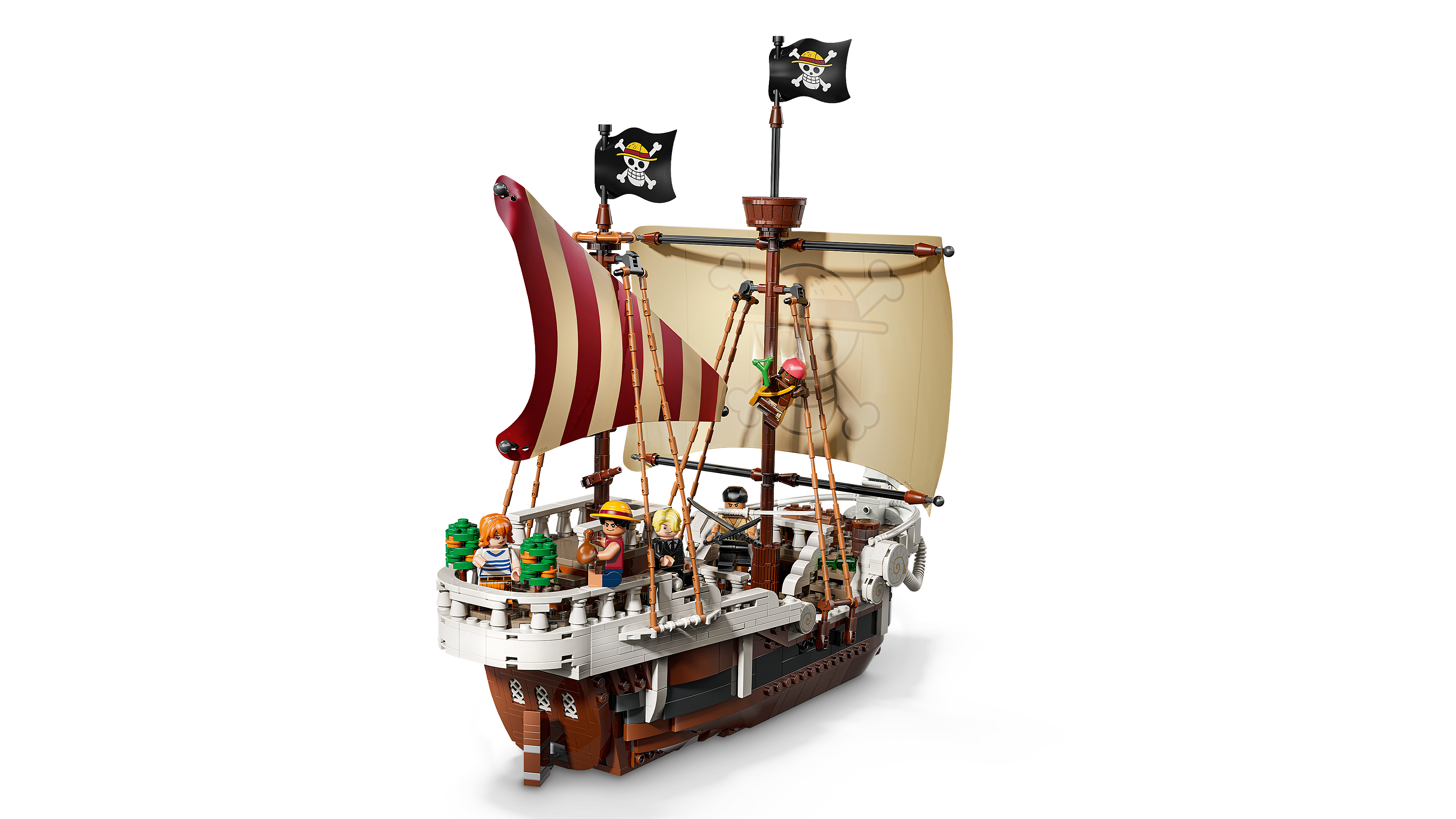 LEGO 75639 Das Piratenschiff Flying Lamb Detailansicht des Decks mit Masten, Segeln und Schaf-Galionsfigur