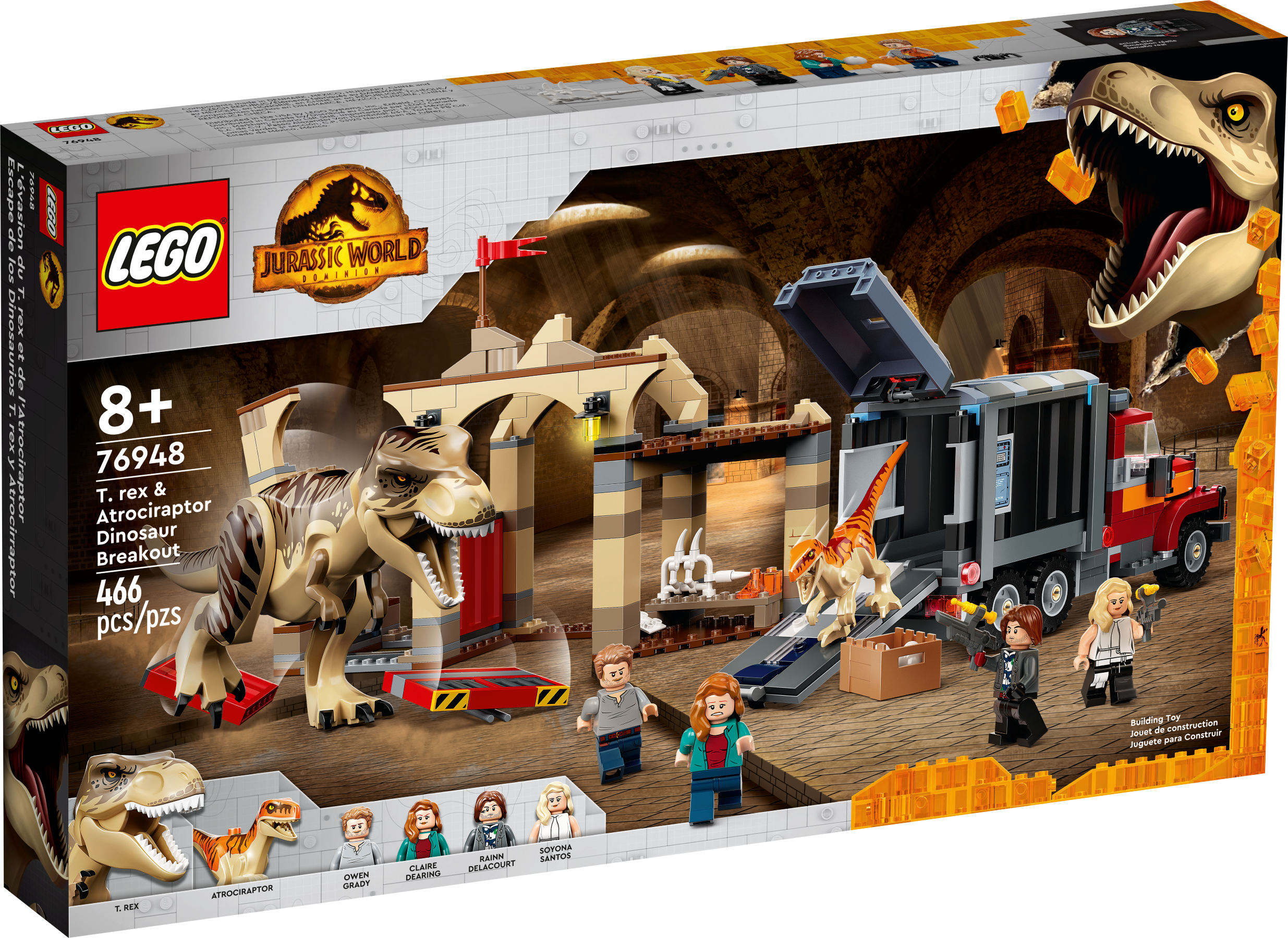 LEGO 76948 T. Rex und Atrociraptor mit Sattelschlepper und Marktplatz