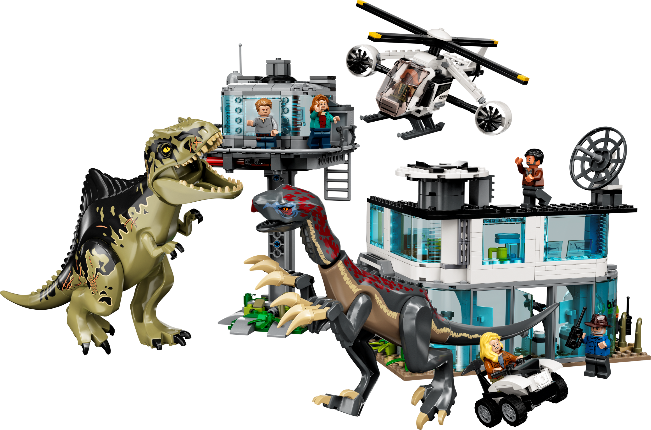 LEGO 76949 Jurassic World Giganotosaurus & Therizinosaurus mit Hauptquartier und Hubschrauber