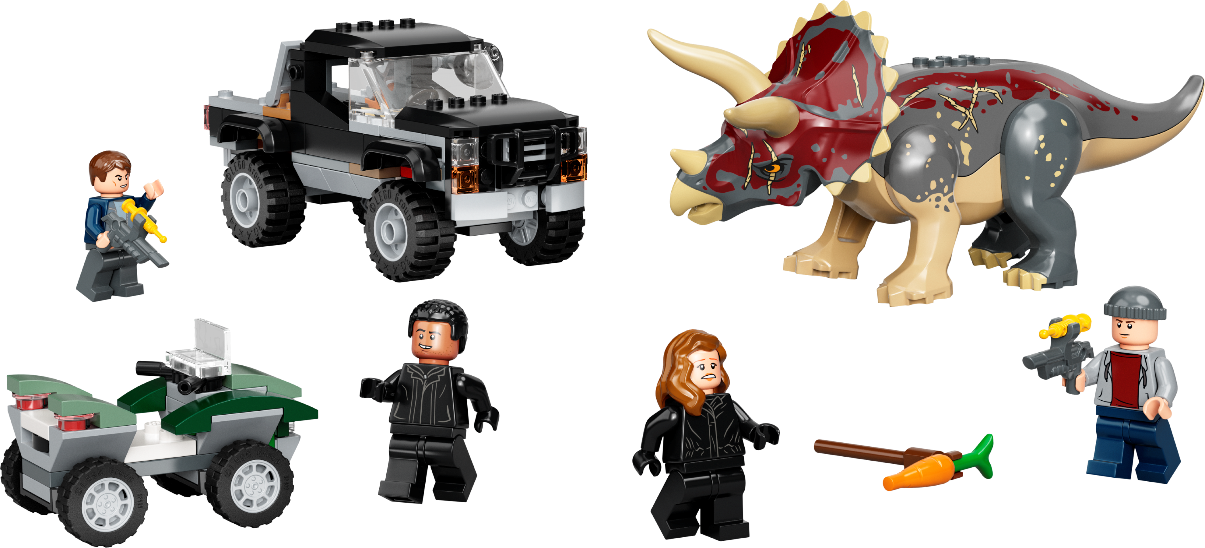 LEGO 76950 Jurassic World Triceratops-Angriff mit Pickup, Quad und Triceratops Dinosaurier