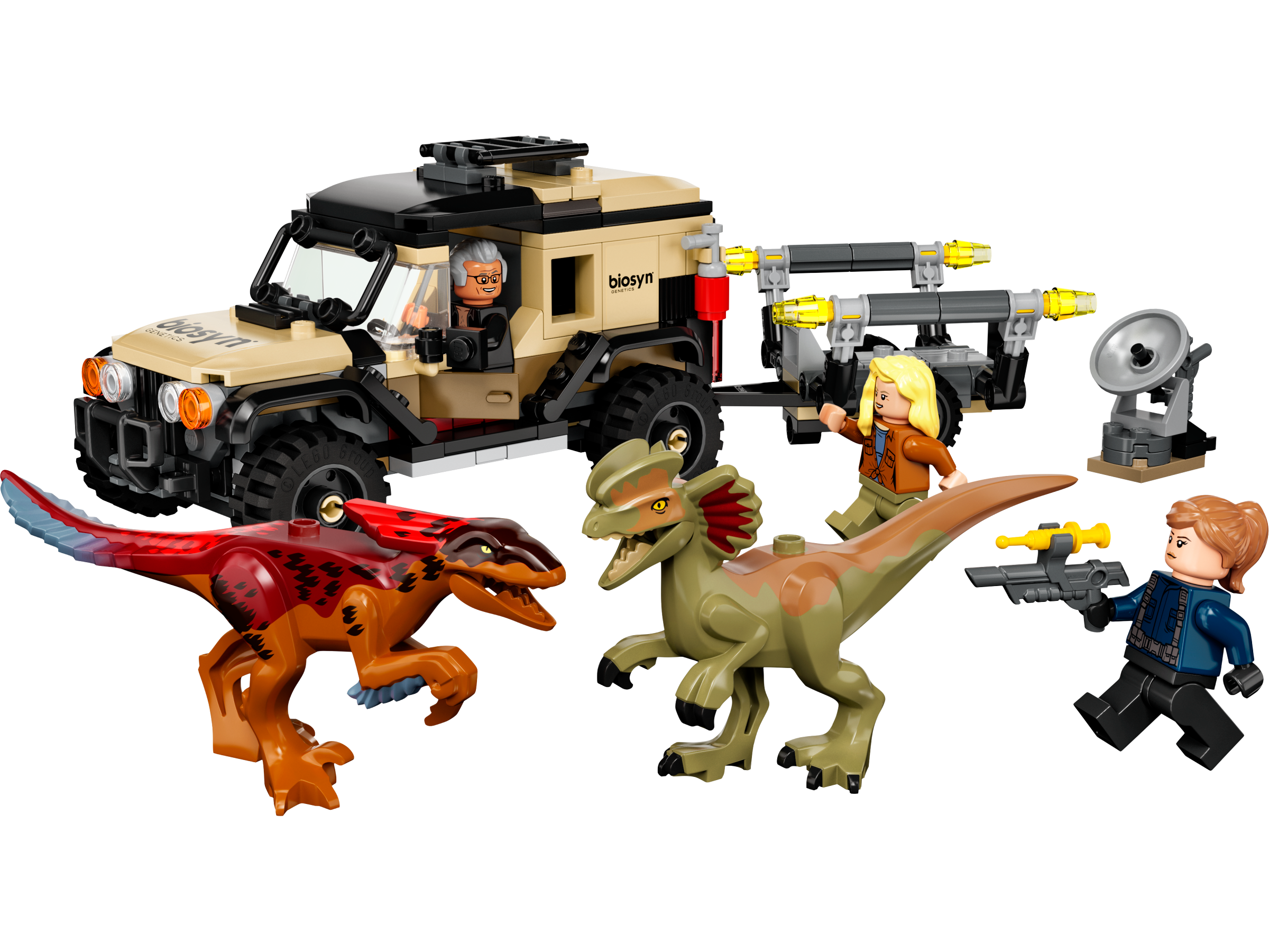 LEGO 76951 Jurassic World Pyroraptor und Dilophosaurus Transport mit Geländewagen und Anhänger