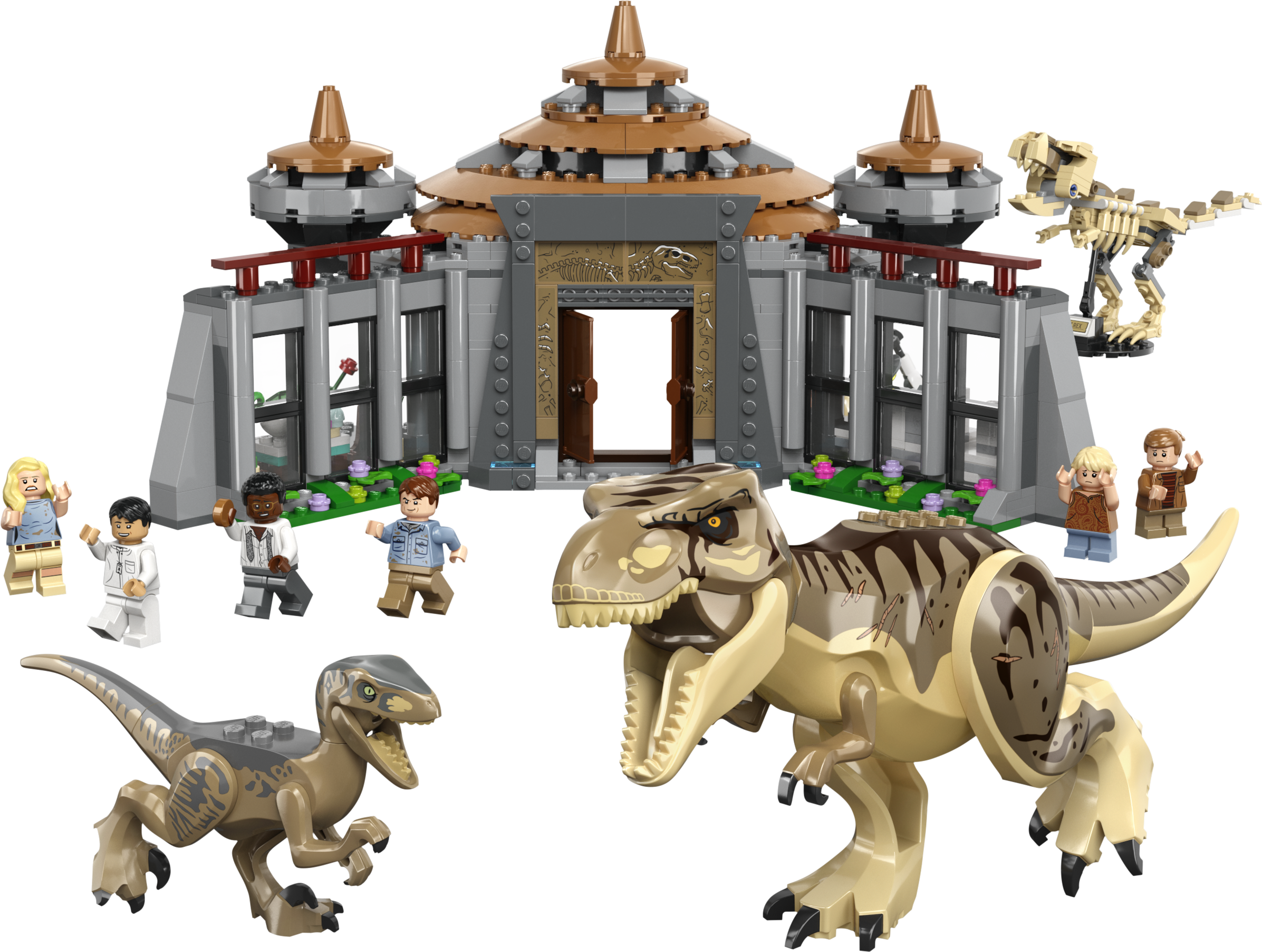 LEGO 76961 Detail mit Besucherzentrum, halbdurchsichtigen Trennwänden und Dinosauriern