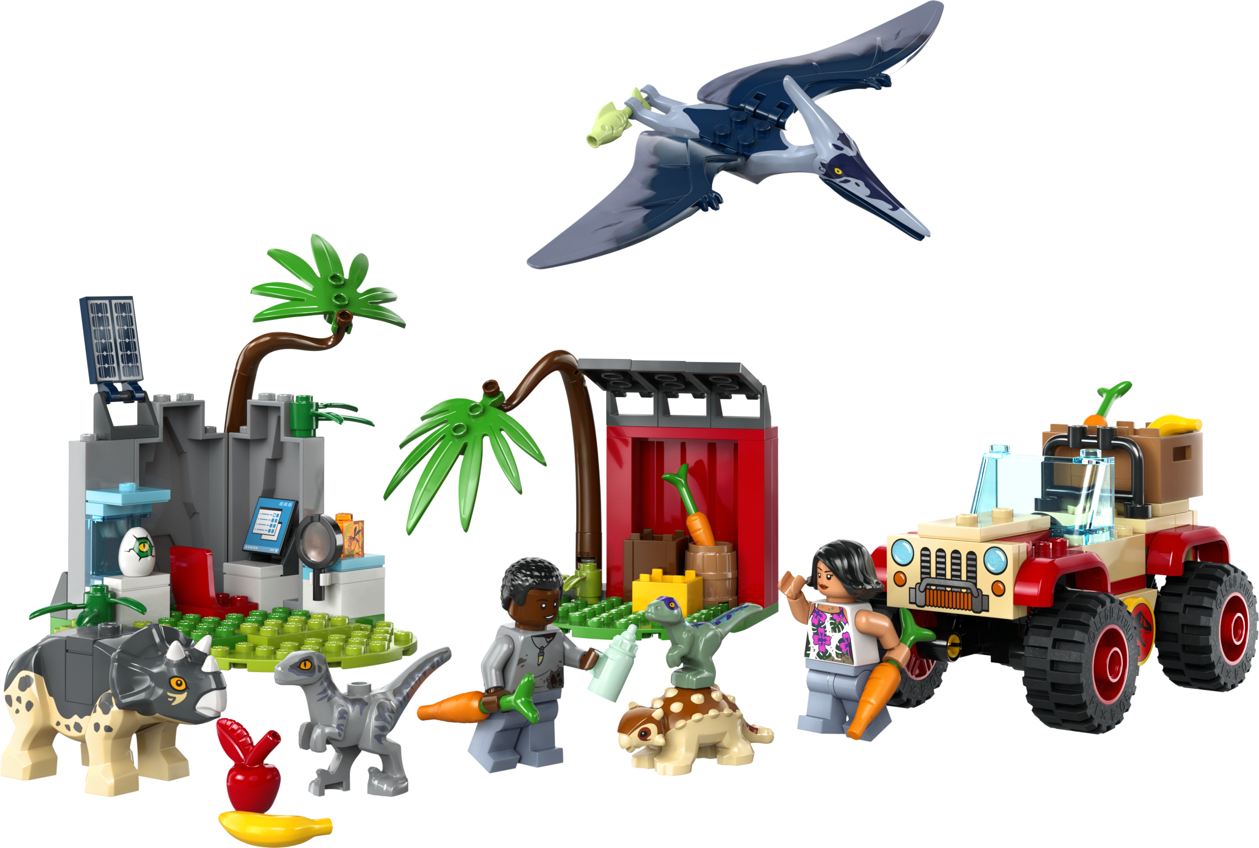 LEGO 76963 detail with off-road vehicle and research area with cave wall