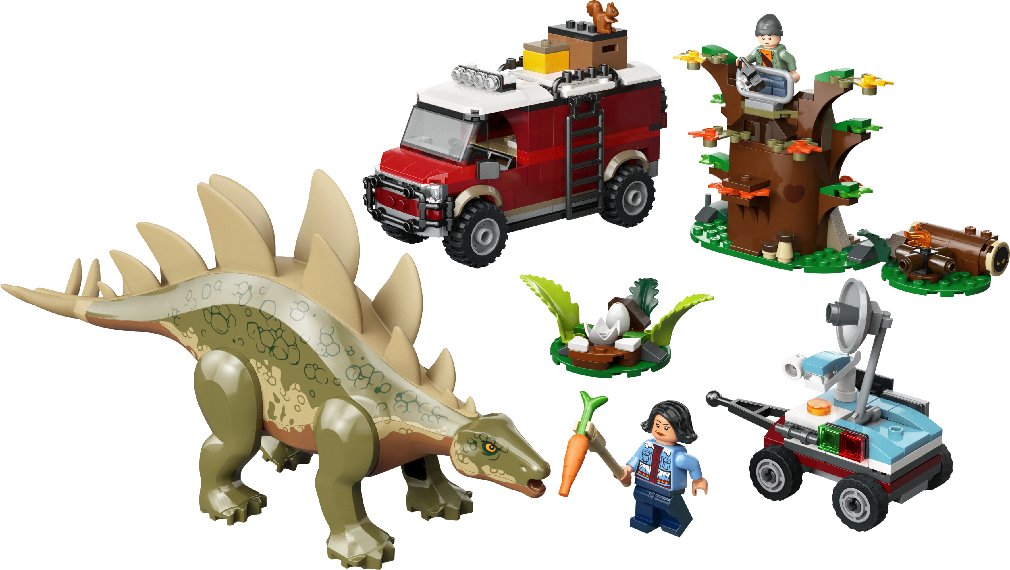 LEGO 76965 Stegosaurus Detailansicht Rückenknochenreihe Geländewagen Ausguck