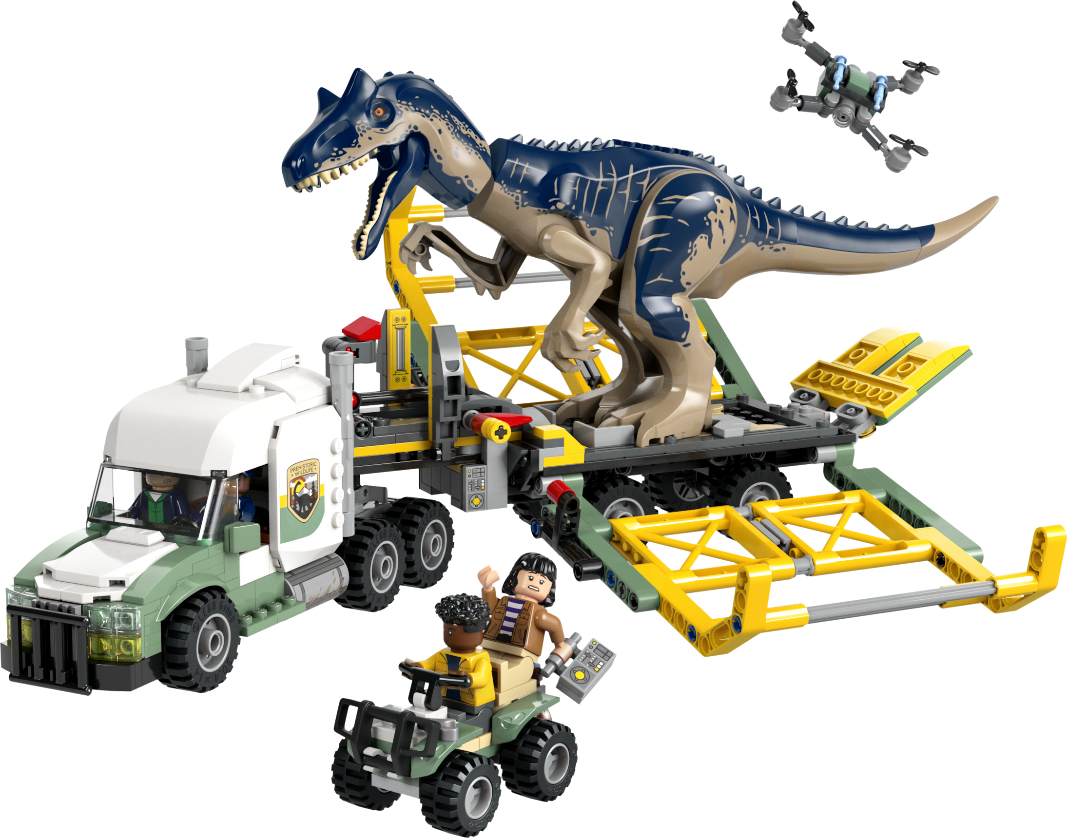 LEGO 76966 Allosaurus-Transporter Lkw mit aufgeklapptem Dach Minifiguren Dino-Käfig