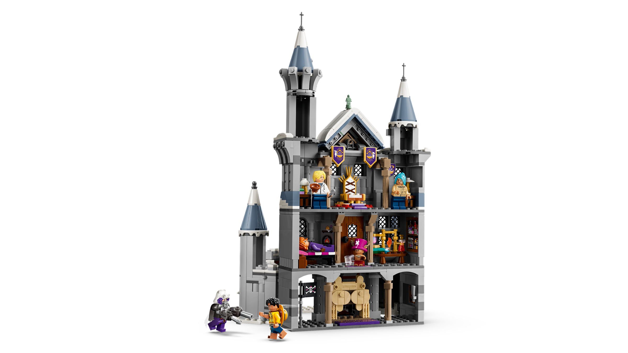LEGO 75645 aufgeklapptes Schloss Drumm mit Innenräumen, Kamin, Labor und Thronsaal